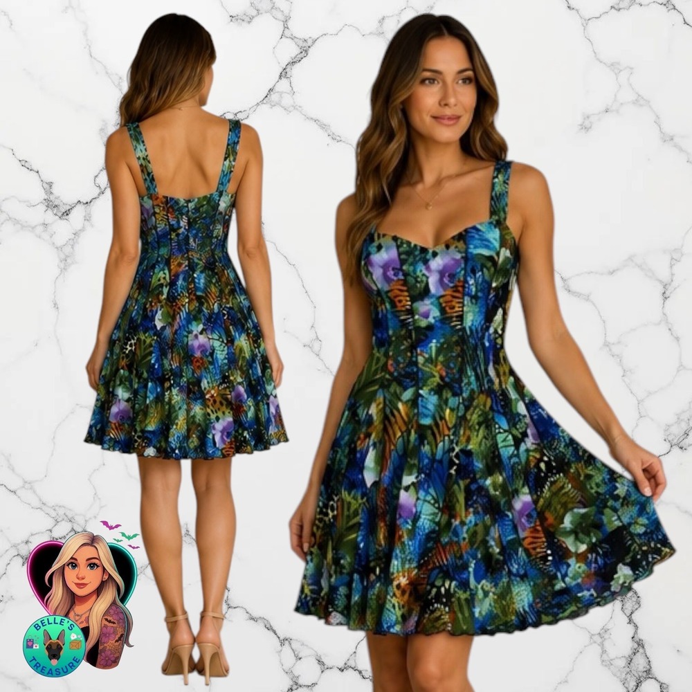 Carmen‎ Marc Valvo Small Butterfly Tropical Fit Flare Sweetheart Cocktail Dress